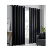 Linen Eyelet Curtains 66x54" – Thermal Soft Drapes, 2 Panels, Black