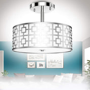 Modern Silver Drum Ceiling Light – 3-Bulb Semi Flush Mount Fixture
