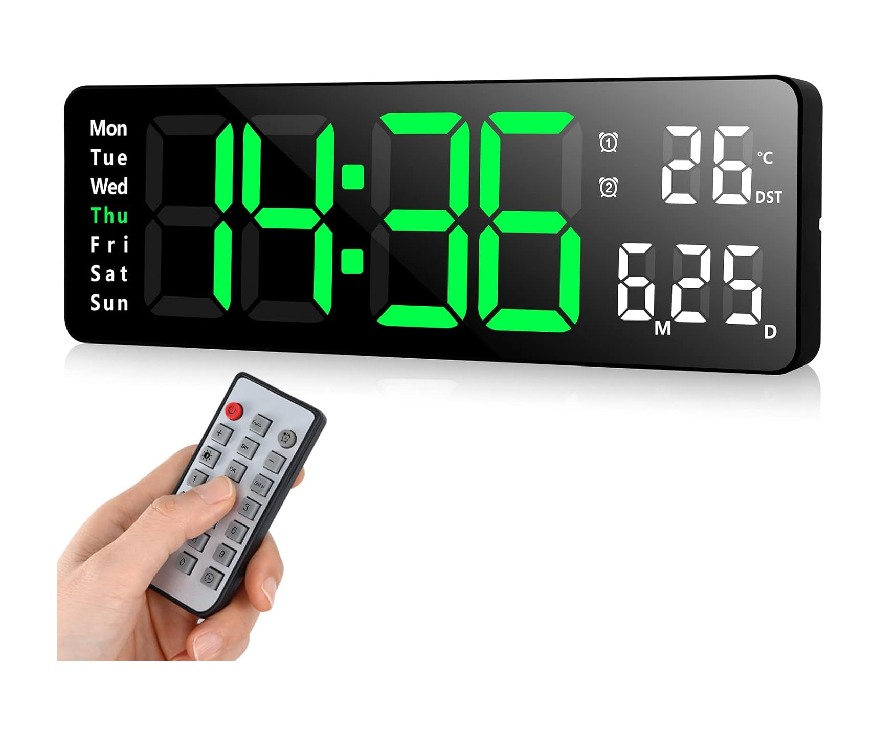 13-Inch Large LED Digital Wall Clock with Remote, Countdown, Date & Temp