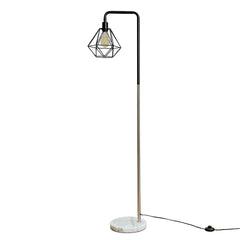 MiniSun Retro Style Black/Chrome Metal & White Marble Base Floor Lamp - Complete with a Gloss Black Metal Basket Cage Shade