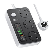 3 Way Extension Lead with USB-C & Fast Charge Ports – 5 USB, 2M Power Strip 3250W