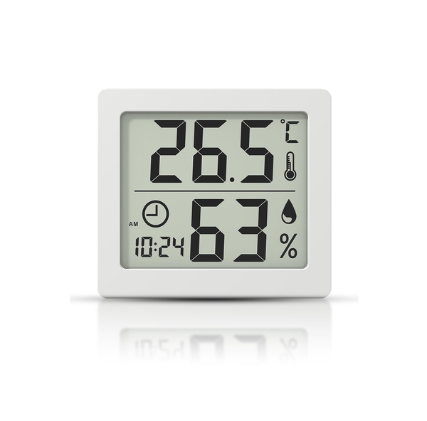 Digital Thermo-Hygrometer with Clock, Temperature & Humidity Monitor (White)