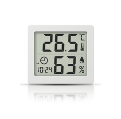 Digital Thermo-Hygrometer with Clock, Temperature & Humidity Monitor (White)