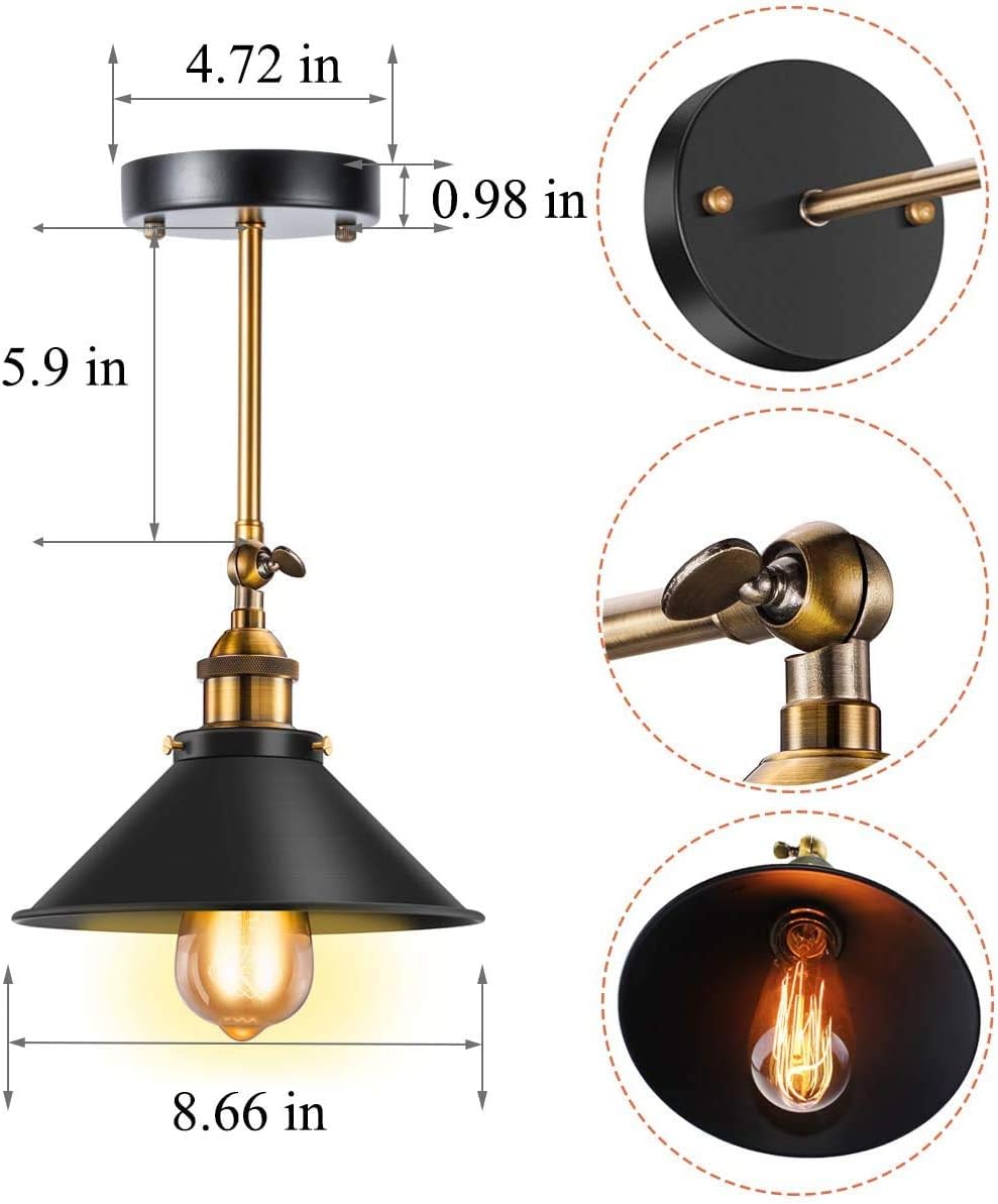 Vintage Black Industrial Wall Sconce, 240° Adjustable, 2 Pack