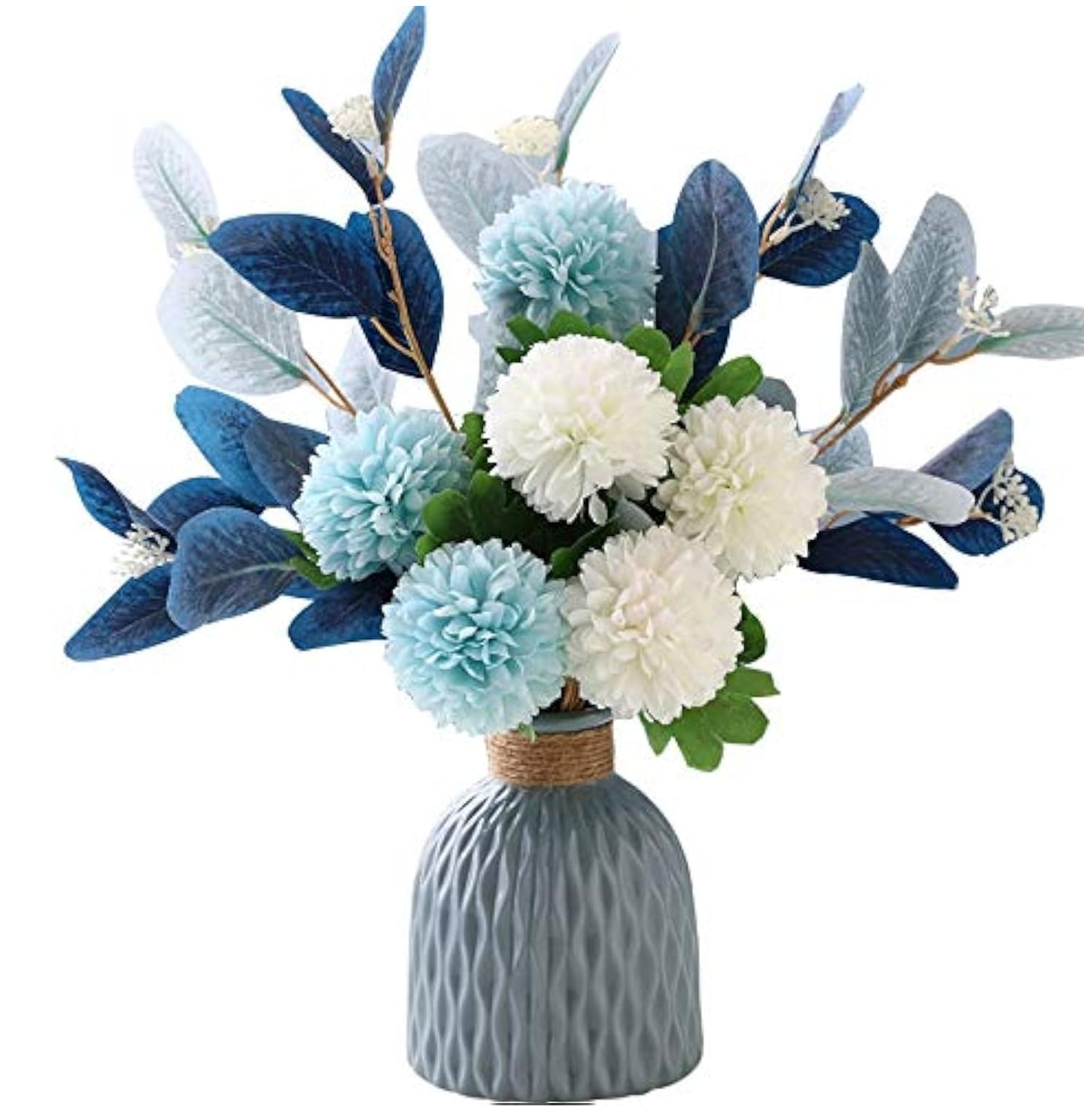 NAWEIDA Artificial Hydrangea Flowers with Vase – Faux Floral Arrangement Décor