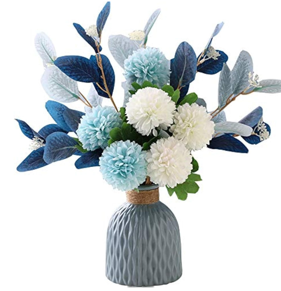 NAWEIDA Artificial Hydrangea Flowers with Vase – Faux Floral Arrangement Décor