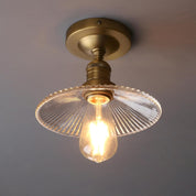 Vintage Ribbed Glass Pendant Ceiling Light, Cone Shade, E27 Base