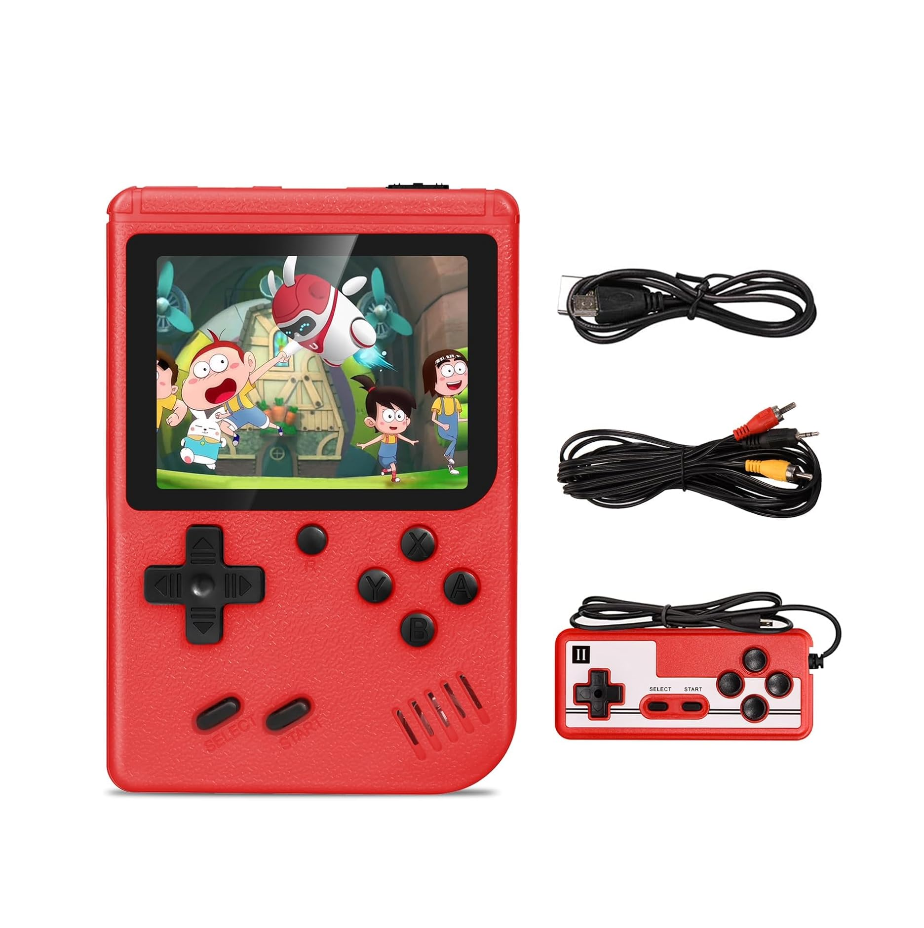 Retro Handheld Game Console with 500 Built-In Games, 3” Screen, Rechargeable (Red)