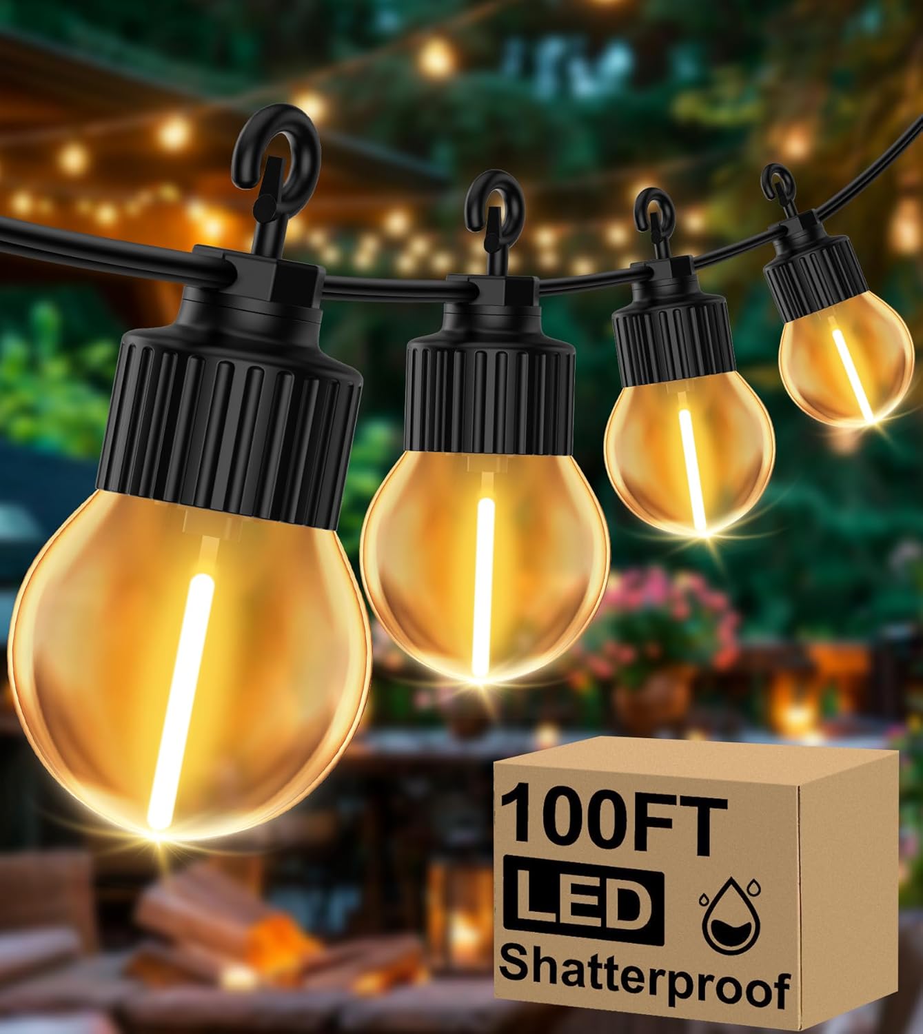30M/100FT Outdoor Festoon Lights with Timer & Shatterproof G40 Bulbs