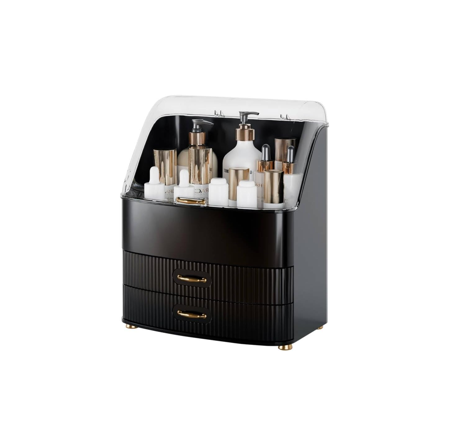 Black Makeup Organizer Box with Lid and Drawers for Vanity Storage
