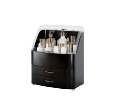 Black Makeup Organizer Box with Lid and Drawers for Vanity Storage