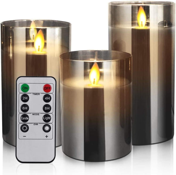 Led Flameless Candles, Battery Operated Flickering Candles Pillar Real Wax Moving Flame Electric Candle Sets  with Remote Timer, Pack of 3