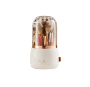 360° Rotating Makeup Organizer with Dustproof Lid – Acrylic Brush & Cosmetic Holder (White)