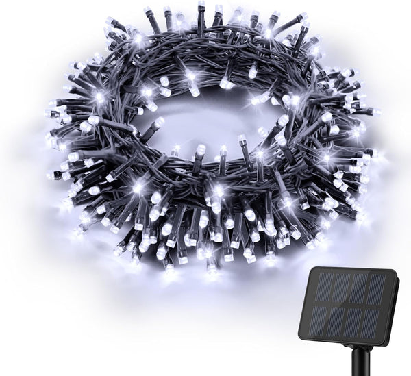 5M 50 LED Solar String Lights – Cool White, 8 Modes, Waterproof