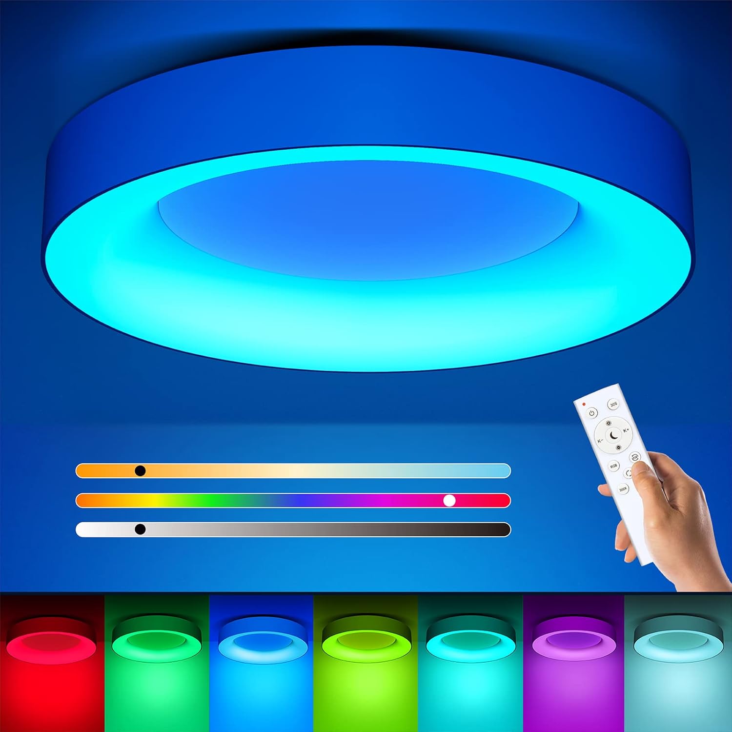 Matane 24W RGB LED Ceiling Light with Remote – Dimmable, Color Changing, 11-Inch Flush Mount