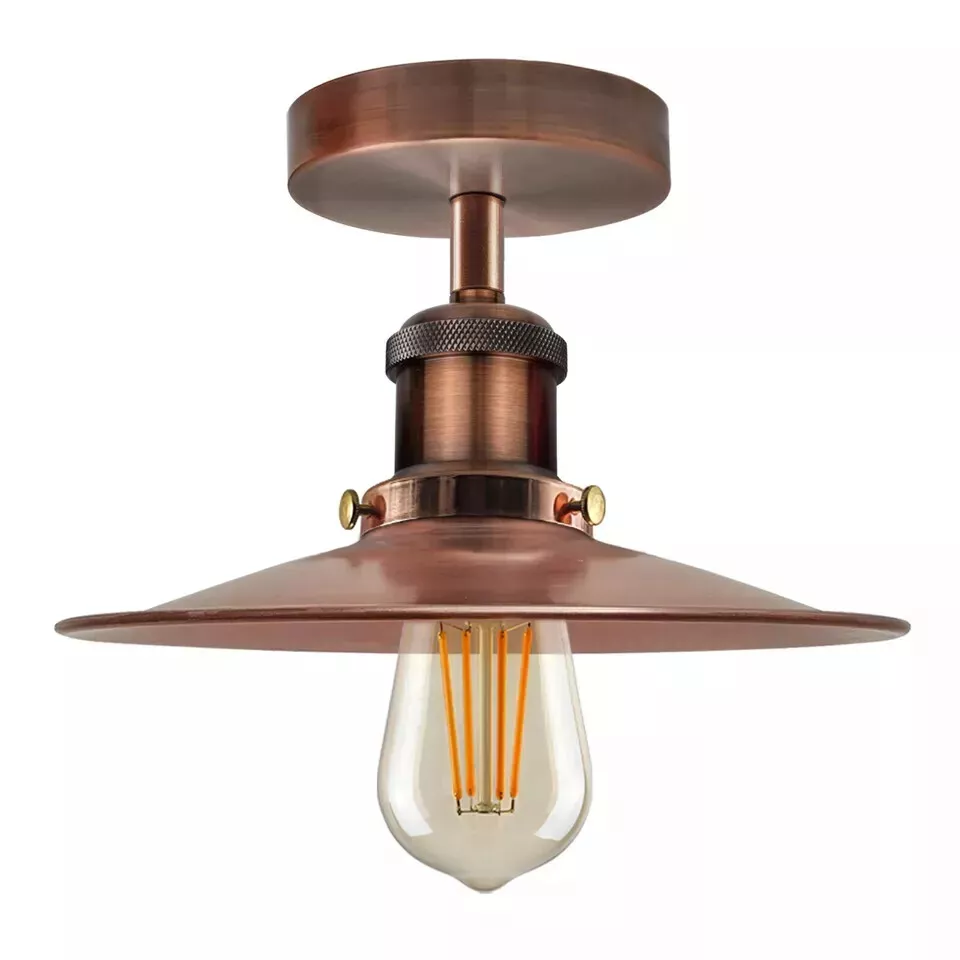 Retro Vintage Industrial Flush Mount Ceiling Light – Warm E27 Lamp Fitting