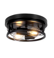 Industrial Round Black Ceiling Light with Dual E27 Fittings