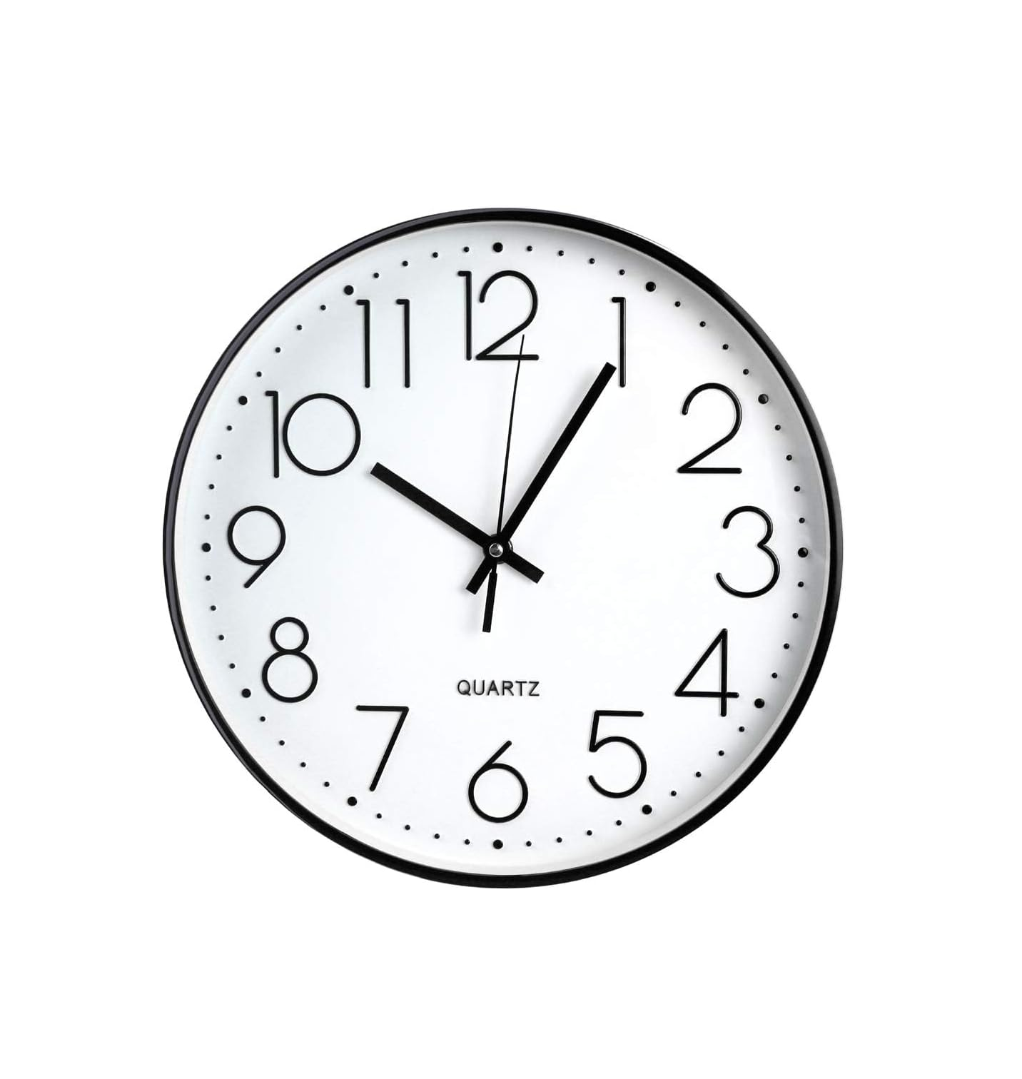 12-Inch Silent Quartz Wall Clock, Non-Ticking Decorative Clock for Home & Office (Black)