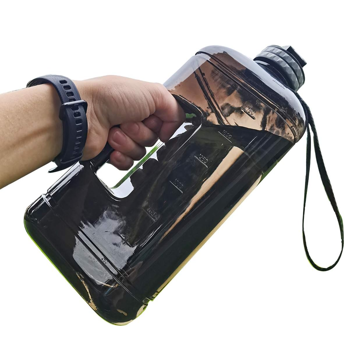 2.2L Large Triangular Gym Water Bottle – Leakproof BPA-Free Plastic Jug Black