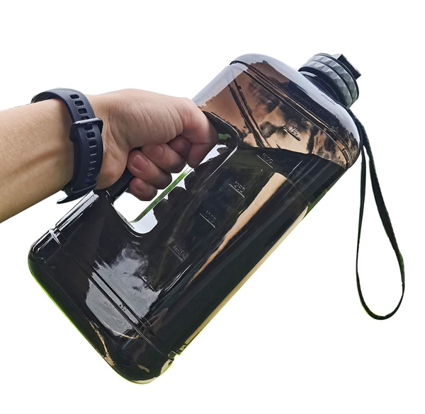 2.2L Large Triangular Gym Water Bottle – Leakproof BPA-Free Plastic Jug Black