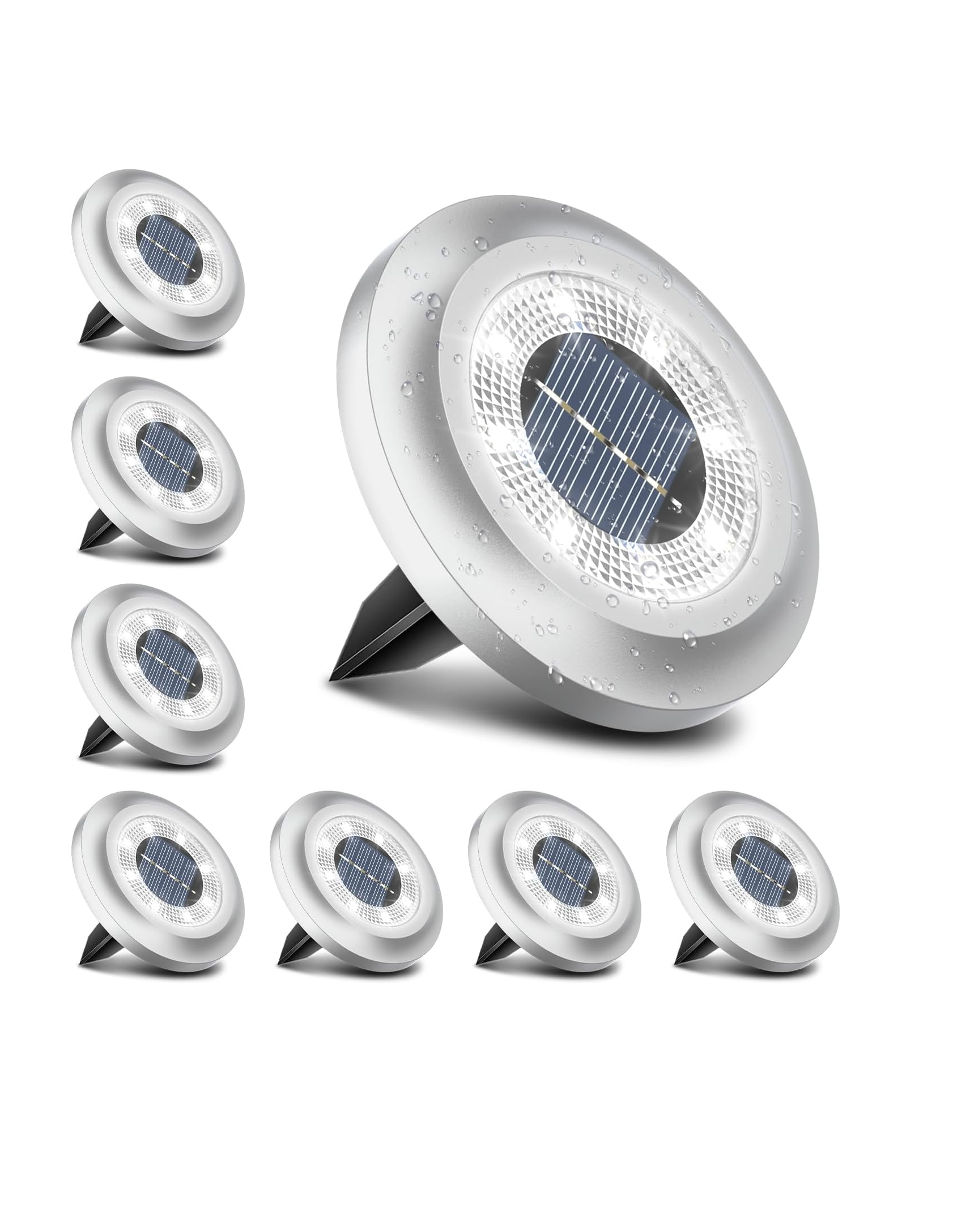 8-Pack Solar Disk Lights, Bright White Outdoor Pathway Lamps