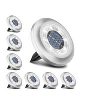 8-Pack Solar Disk Lights, Bright White Outdoor Pathway Lamps