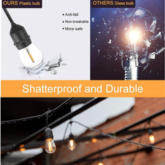 48ft LED Outdoor  Festoon Lights with Waterproof Warm White Bulbs, Linkable Commercial Grade Hanging String Lights