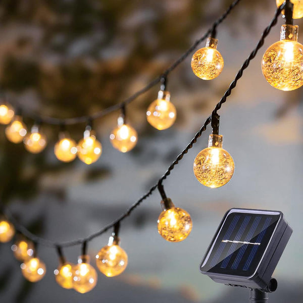 Solar Powered 20 LED String Lights - Warm White with 8 Modes & Remote Control