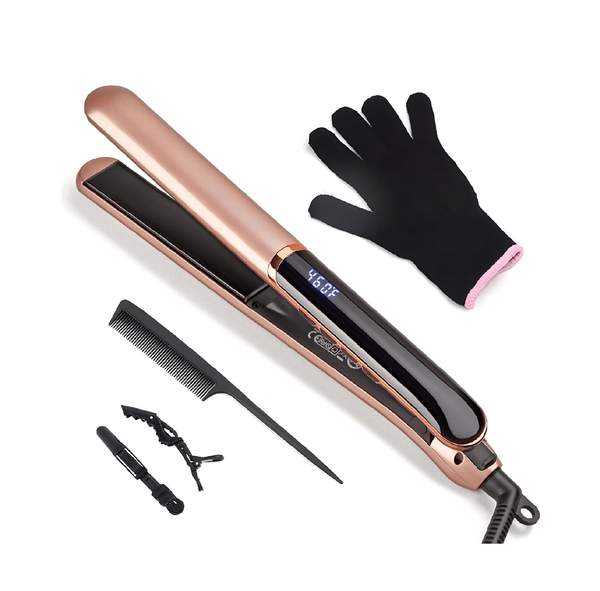 Flat Iron Hair Straightener – Floating Plates, 14 Heat Settings, Dual Voltage, LCD Display