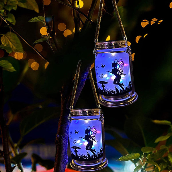 2-Pack Solar Fairy Lights - Outdoor Garden Decorations, Frosted Glass Jar with Stake, Night Lights