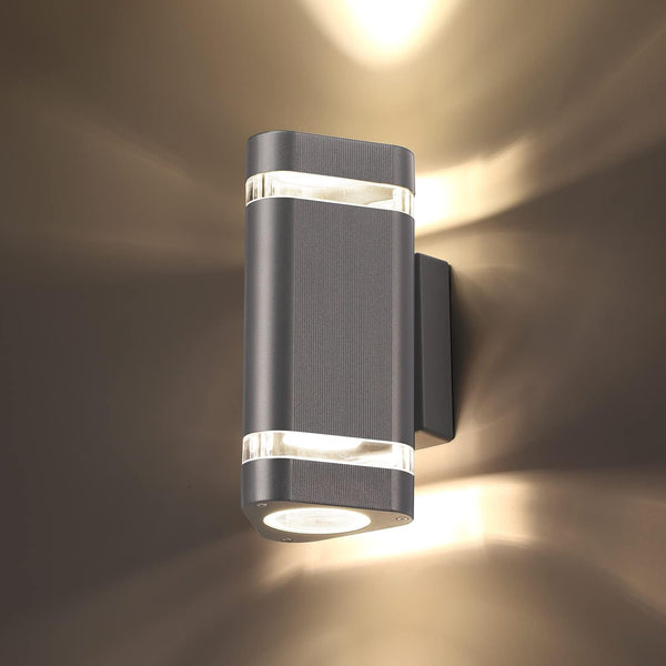 Outside Wall Lights, Up and Down Outdoor Wall Lights,IP65 Waterproof Front Door Porch Light  3000K Aluminium, Grey