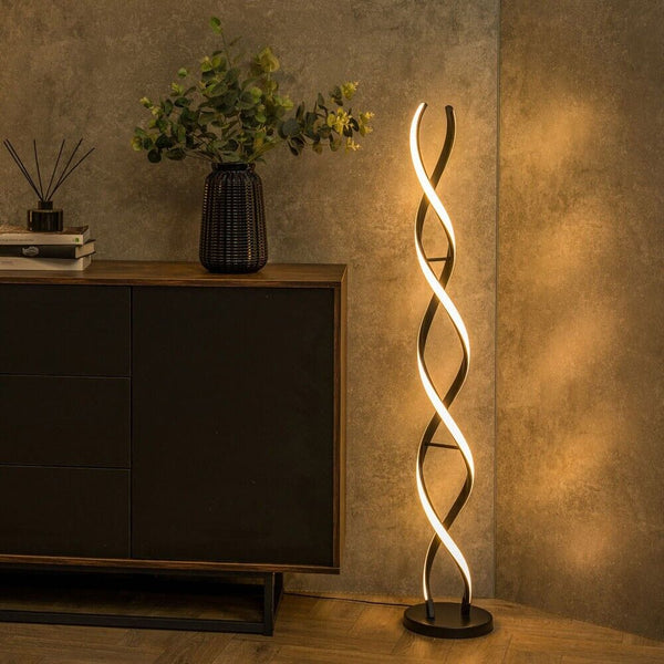 Matt Black Double Twist Floor Lamp Living Room Light Integrated LED Warm White