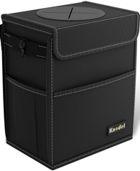 Foldable Car Bin with Lid – Waterproof Vehicle Trash Can with Adjustable Straps & Pockets