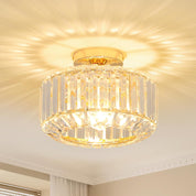 Modern Crystal Ceiling Light with Glass Lampshade Chrome
