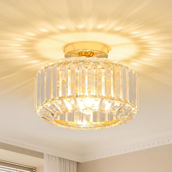 Modern Crystal Ceiling Light with Glass Lampshade Chrome