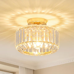 Modern Crystal Ceiling Light with Glass Lampshade Chrome