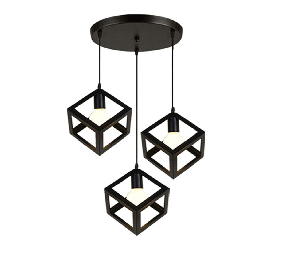3-Light Cube Pendant Lamp – Modern Retro Chandelier for Bedroom, Living Room & Dining Room