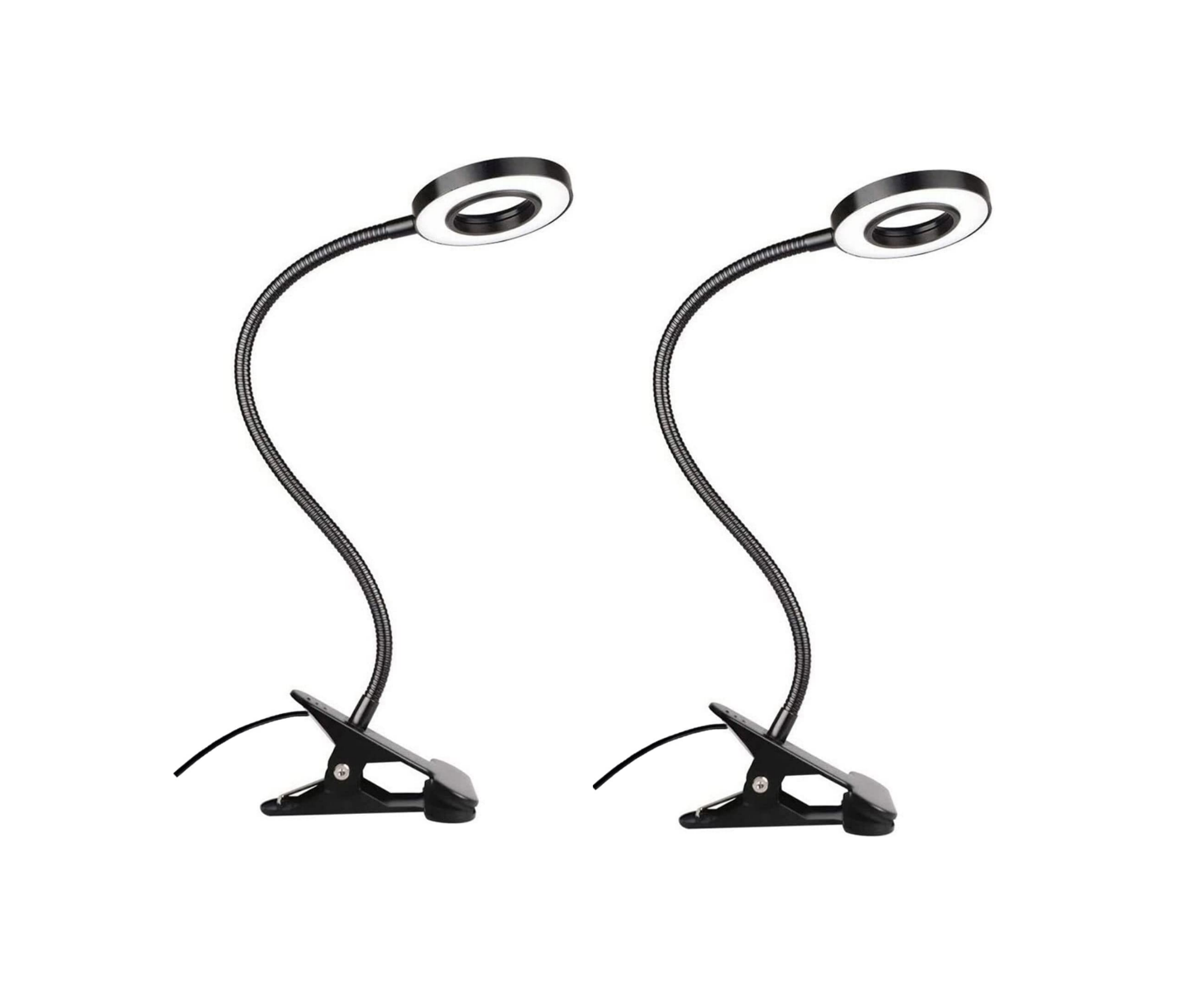 Pack of 2 Clip-On LED Lamps for Reading, Studying, and Gaming - 3 Color Modes, Eye-Care Desk Light - Black