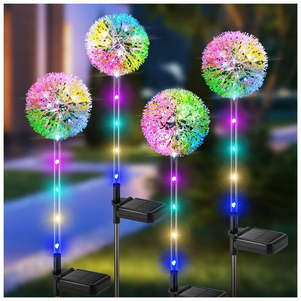 Solar Dandelion Garden Lights, 4 Pack Colourful LED Outdoor Flower Lights