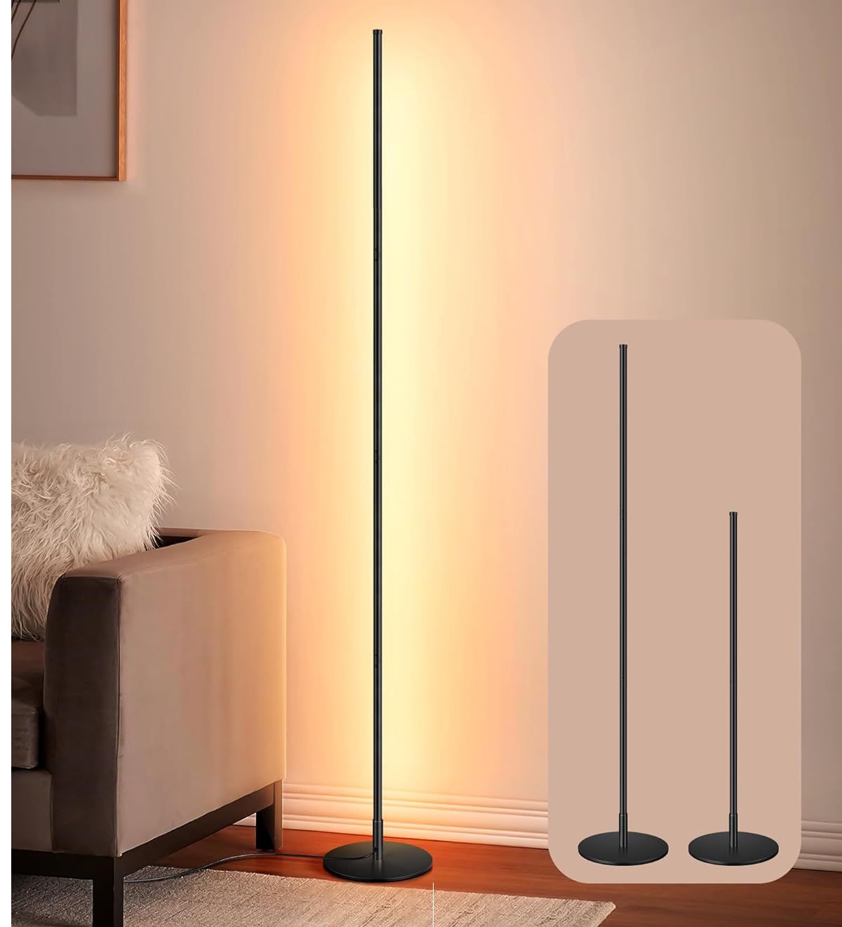 Minimalist LED Floor Lamp 146cm – Stepless Dimmable Tall Light with Foot Switch