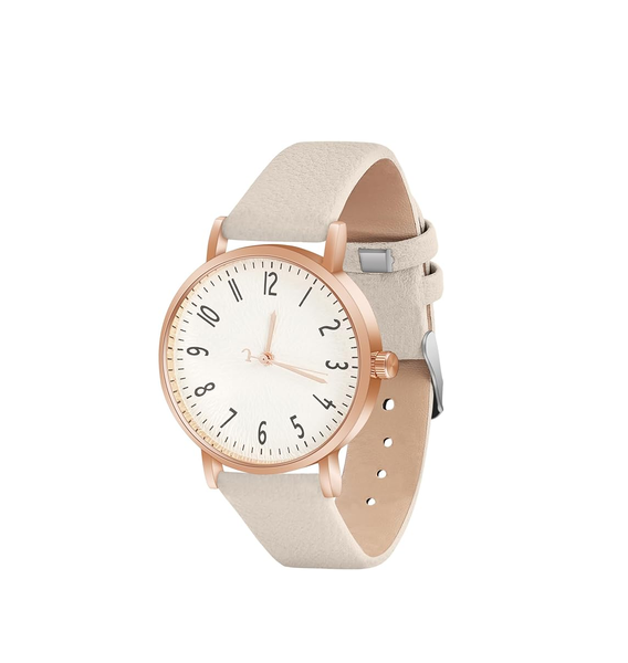 Women’s Leather Quartz Watch with White Dial, Elegant Analog Fashion Watch