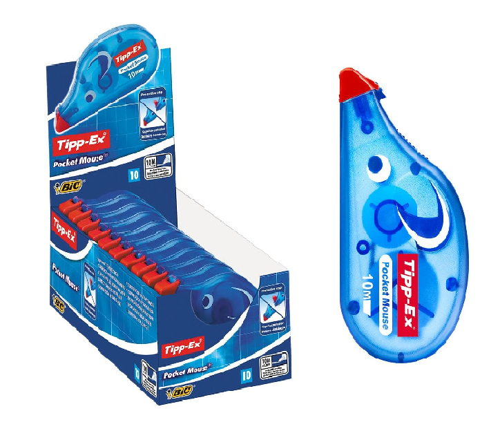 Pocket Mouse Correction Tape – Box of 10, 10M Extra-Strong Tear-Resistant Tape