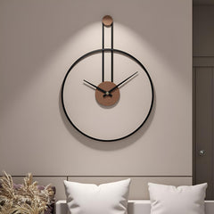 Large Silent Metal & Walnut Decorative Wall Clock