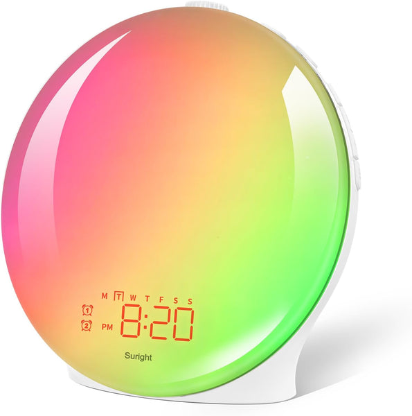 Wake Up Light Sunrise Alarm Clock with Dual Alarms, FM Radio, and 9 Color Modes