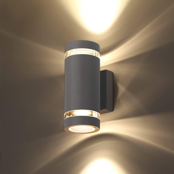 Outdoor Wall Lights - Up/Down Mains Powered, IP65 Waterproof, Modern 3000K Aluminium