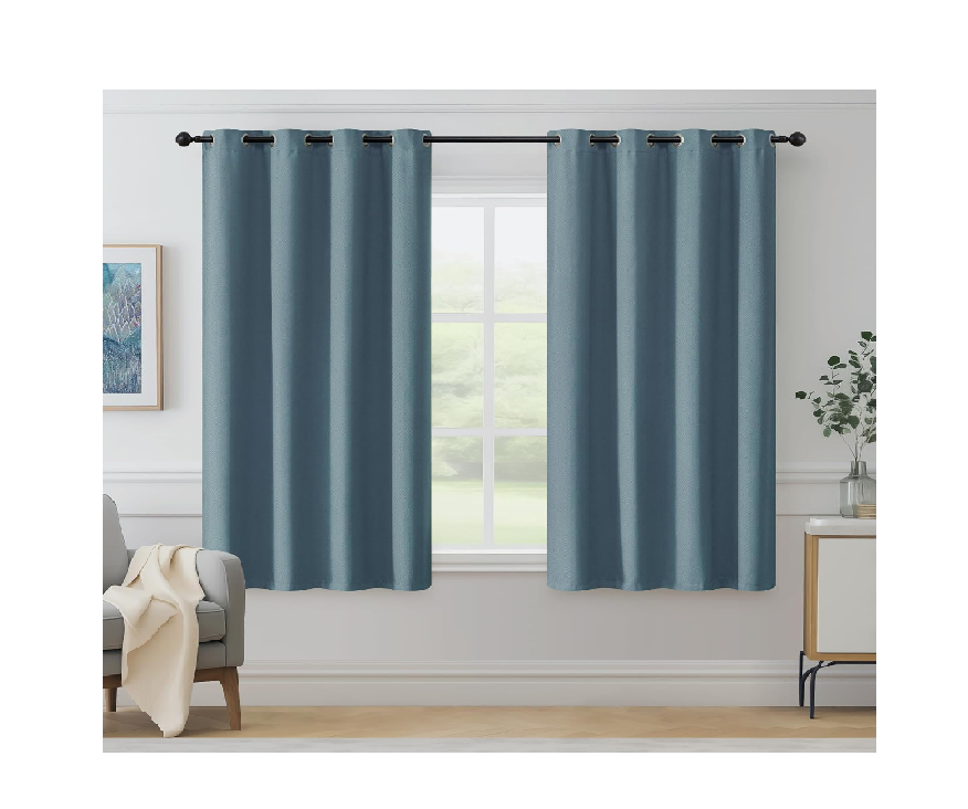 Blue Herringbone Eyelet Curtains – Thermal Insulated 72 Inch Drop, 2 Panels