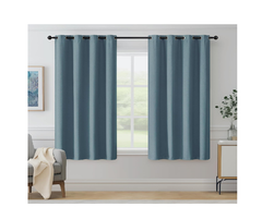 Blue Herringbone Eyelet Curtains – Thermal Insulated 72 Inch Drop, 2 Panels