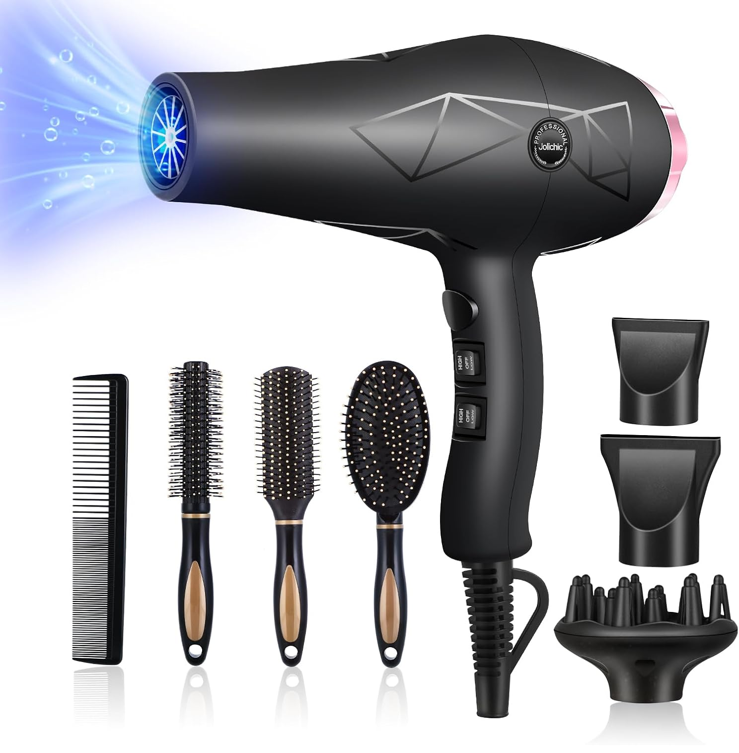Professional 2400W Ionic Hair Dryer – Fast Blow Dryer with Diffuser & Styling Combs