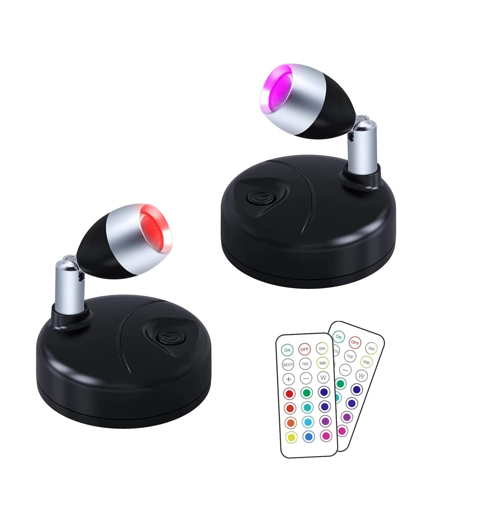 Wireless RGB LED Spotlights with Remote Control, Timer Wall Lights for Hallway, Cupboards  – 2 Pack