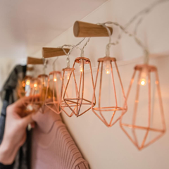 Festive Lights 1.8m Rose Gold Geometric Lantern Fairy Lights with 10 Warm LEDs